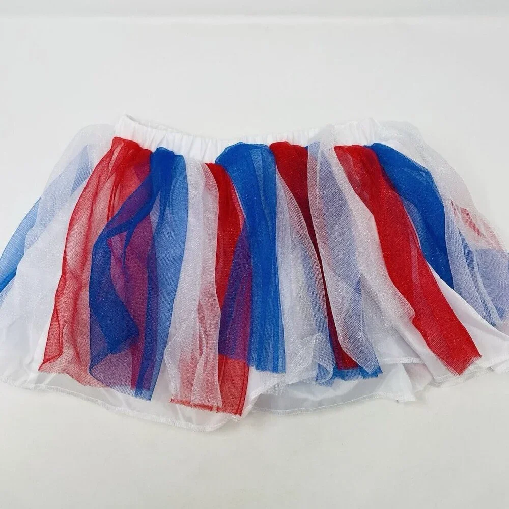 Child‎ Size S/M Patriotic Red White Blue Americana Mesh Tutu Play Halloween 423